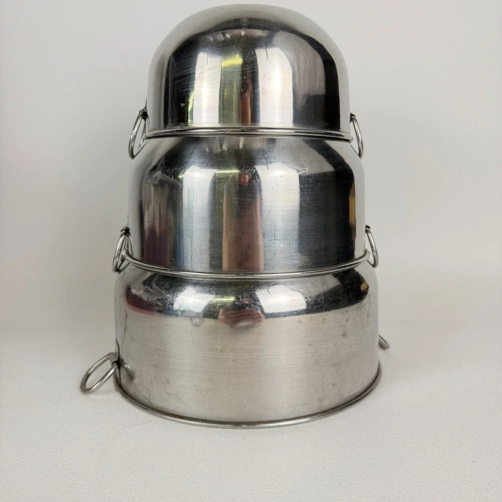 Farberware Mixing Bowls Vintage Stainless Steel Nesting Set of 3 Ring Handles